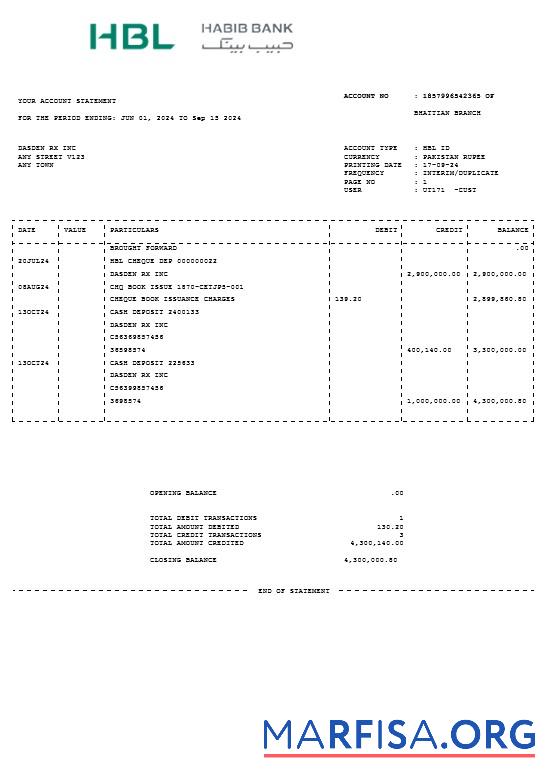 Downloadable PAKISTAN HBL business utility bill Word and PDF template
